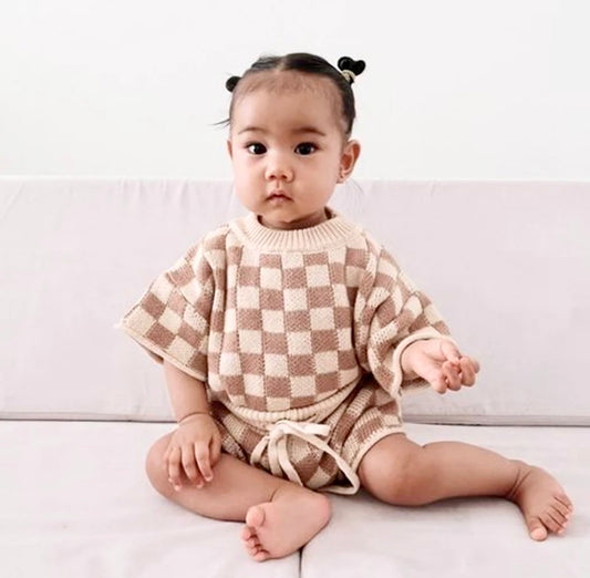 Knit Checkered Short Set