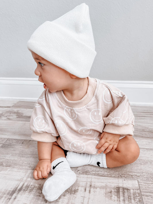 Neutral Smiley | Short Sleeve Romper