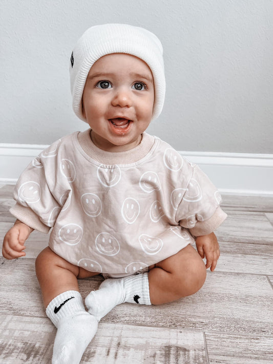Neutral Smiley | Short Sleeve Romper