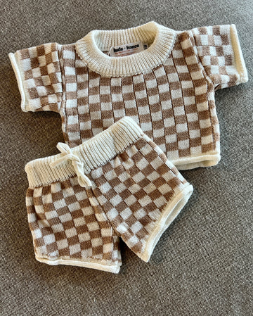 Knit Checkered Short Set