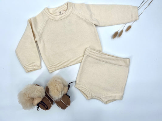 Cream Ribbed Knitted Two-Piece Set